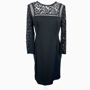 REBECCA TAYLOR BLACK DRESS WITH LACE SLEEVES SIZE 8